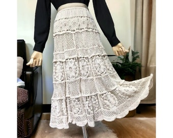 Jupe au crochet, jupe en tricot, jupe midi, jupe cottage, jupe fluide, jupe large, jupe bohème, jupe au crochet, jupe trapèze au crochet