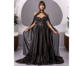 black wedding dress,Dark Fairy Prom dress,Ball gown, gothic prom dress, black wedding dress, corset ball gown, prom dress fairy