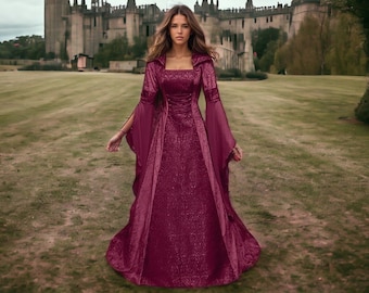 Renaissance dress, burgundy gown,medieval dress,regency dress,victorian dress,prairie dress,,Ren Faire Dress,cottagecore dress,