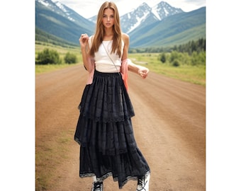 Fairy Grunge Skirt, Fairycore skirt, Medieval skirt, Renaissance skirt, ren faire skirt, Boho skirt, tulle skirt, chiffon skirt