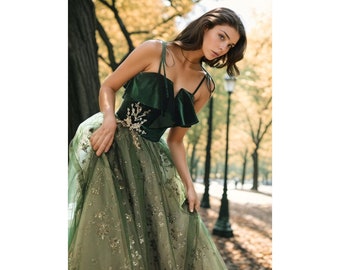 Green prom dress,Fairy Prom dress,tulle dress,fairycore dress,corset wedding dress,elven dress,prom dress ball gown,fairy ball gown