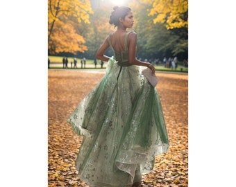 Green prom dress,Fairy Prom dress,tulle dress,fairycore dress,corset wedding dress,elven dress,prom dress ball gown,fairy ball gown