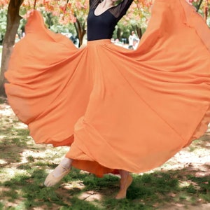 Maxi jupe en mousseline de soie, jupe de danse, jupe renaissance, jupe longue, jupe édouardienne, jupe cottage, jupe élégante, jupe large, jupe romantique Orange