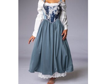 Falda maxi medieval pull-up, falda renacentista, falda eduardiana, falda cottagecore, falda llamativa, falda steampunk, falda victoriana,