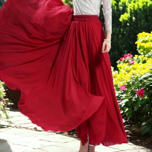 Maxi jupe en mousseline de soie, jupe de danse, jupe renaissance, jupe longue, jupe édouardienne, jupe cottage, jupe élégante, jupe large, jupe romantique Red