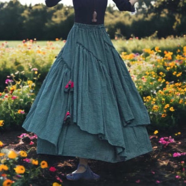 Linen Maxi Skirt, medieval skirt, renaissance skirt, edwardian skirt, cottagecore skirt, flairy skirt, retro skirt, romantic skirt