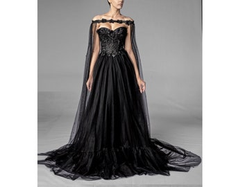 Dark Fairy Prom dress, gothic wedding, Ball gown, gothic prom dress, black wedding dress, corset ball gown, prom dress fairy