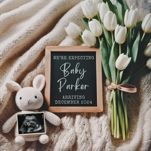 Pregnancy Announcement Digital Simple Spring Boho Minimalist Gender Neutral Baby Announcement, Editable Social Media Baby Reveal Template
