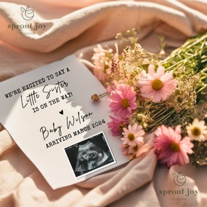 Little Sister Pregnancy Announcement Digital Simple Floral Baby Girl Announcement Baby Shower Modern Social Media Gender Reveal Template