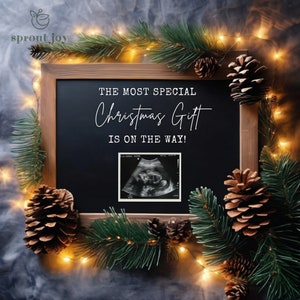 Christmas Pregnancy Announcement Digital, Simple Holiday Gender Neutral Xmas Baby Announcement, Social Media Baby Reveal Editable Template
