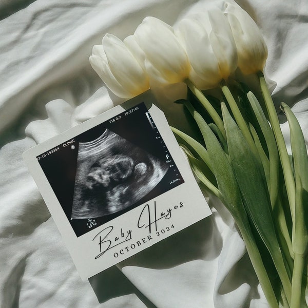 Einfache Frühlings-Schwangerschaftsmitteilung Digitale, moderne minimalistische geschlechtsneutrale Babymitteilung, bearbeitbare Social Media Baby Reveal-Vorlage