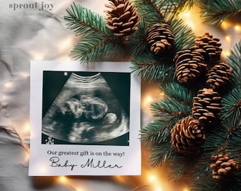Pregnancy Announcement Digital December 2025 Gender Neutral Christmas Baby Announcement Simple Holiday Social Media Reveal Editable Template