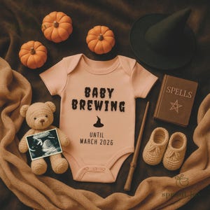 Halloween Pregnancy Announcement Digital, Editable Gender Neutral October Baby Announcement, Witch Baby Brewing Social Media Reveal Template