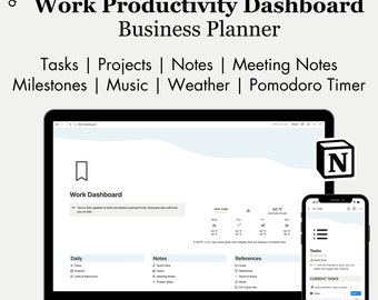 All-in-one Work Productivity Dashboard Notion Template, Business Planner, Task Management, Project Management, Project Planner, Aesthetic