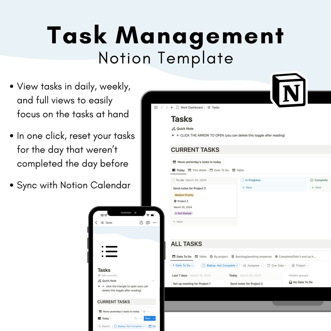 Task Management to Do Notion Template - Etsy