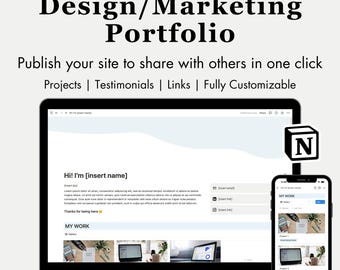 Professional Design/Marketing Portfolio Notion Template, Digital Portfolio, Portfolio Site, Notion Templates, Digital Planner