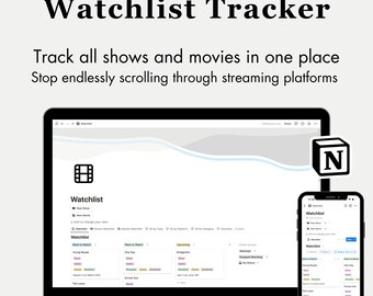 Szablon Notion Tracker do śledzenia listy obserwowanych filmów/programów, Szablon Notion osobisty, Szablon Notion estetyczny, Tracker filmów, Tracker pokazów