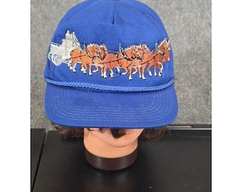 Vintage Horse Drawn Carriage Snapback Hat Blue Embroidered Rope Trucker Cap