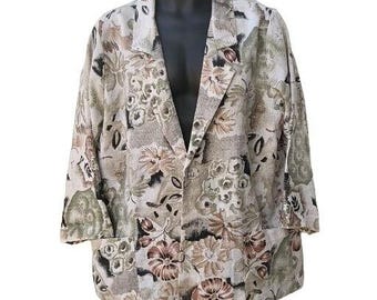 Vintage Joanna Blazer Women Sz L Floral Pockets Made In USA Boho 90s