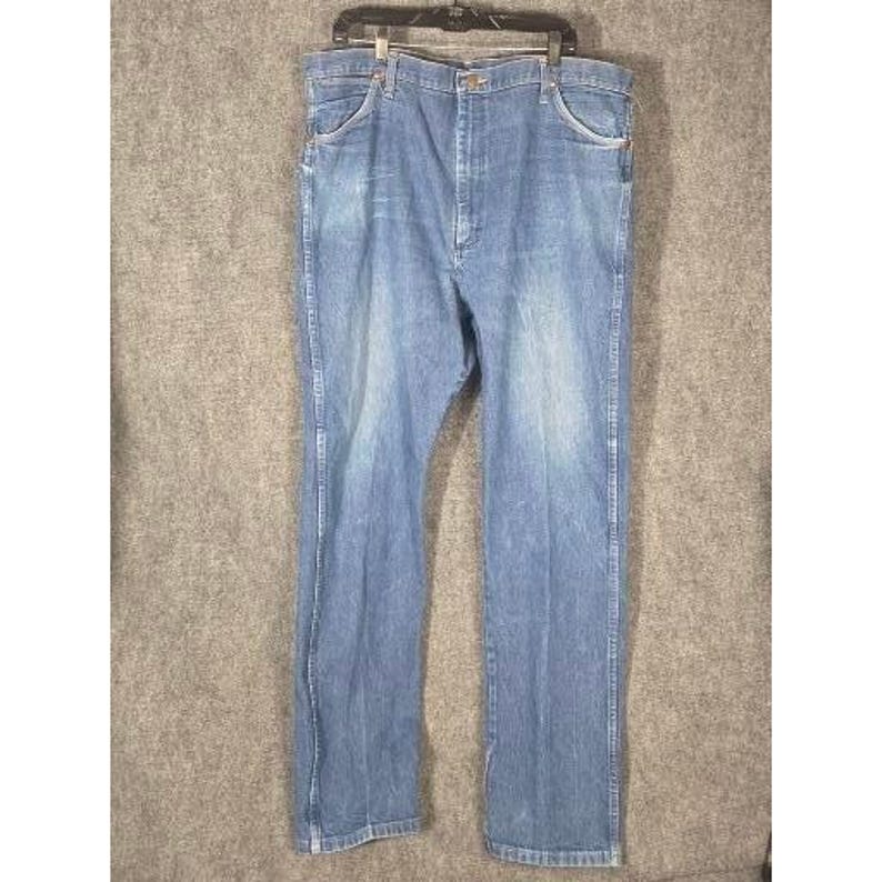 VTG Wrangler Herrjeans 42x36 Blå Denim Klassisk Rak Passform Western Cowboy bild 2