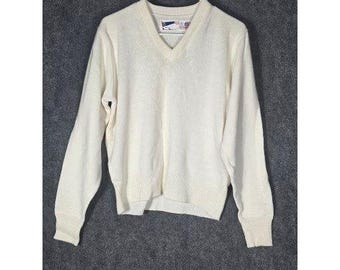 VTG School Apparel inc Mens V Neck Sweater Cream White Size 42 Acrylic USA