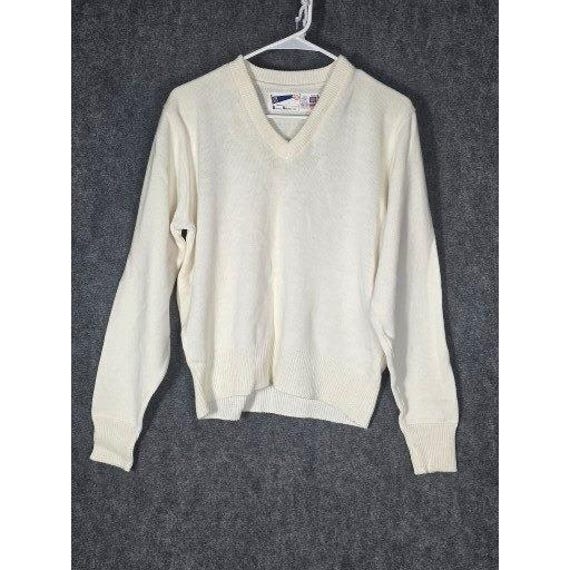 VTG School Apparel Inc Mens V Neck Sweater Cream White Size 42 