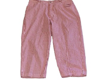 Pantaloni cropped da donna Mr Lee taglia 16 M, stile vintage anni '80, a quadri rossi e bianchi, capri, gingham, picnic estivo, boho, grandmacore, cottage