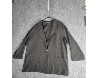 Vintage Joanna Petite Blazer Black Women Sz L Gold Button Office 90s Workwear