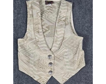 VTG Circle T Vintage Western Gilet jacquard geometrico color crema/beige XS Made in USA
