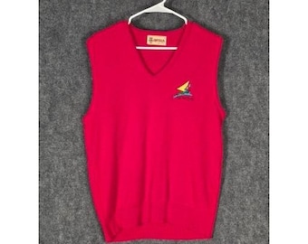 VTG Antigua Of Scottsdale Mens Golf Vest Red V Neck Sailboat Embroidered Size L