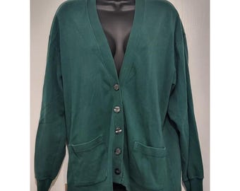 Vintage Westbound Cardigan Sweater Women Sz M Cotton Green Pockets Boho Office