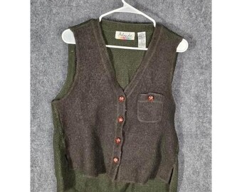 VTG Arlando Women's Green Button Front Knit Vest With Pocket Large Steampunk