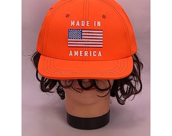 Vintage Unionwear Made in America Orange Baseball Cap Hat USA Flag Casualwear