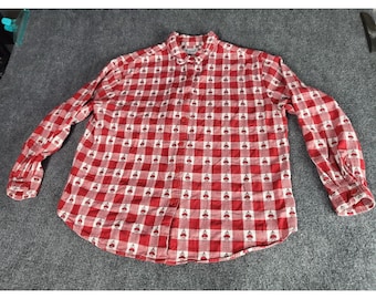 Vintage 90s Westbound Plaid Gingham Santa Button Down Shirt Women Size L Cottage