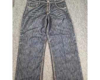 Southpole Mens Baggy Jeans Dark Wash Contrast Stitch Embroidered Y2K Size 44x31