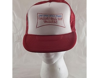 Vintage 80er Jahre Craftsman Bench Power Karneval Der Werte Snapback Seil Hut Rot Weiß Trucker Cap Hardware Store Promo Retro Workwear