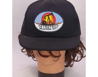 VTG Petrotech Oklahoma City Trucker Hat Snapback Black Oilfield Petroleum Cap