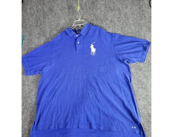 VTG Polo Ralph Lauren Polo Shirt Big Pony Logo Cotton Casual Blue Men Sz 3XLT