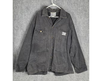 VTG Get Used Classic Jeans Mens XL Black Denim Jacket RN 71554 Red Dog Graphic