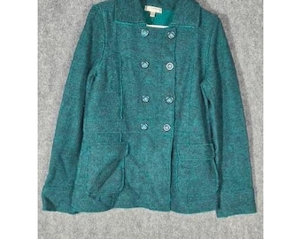 VTG KENAR Teal Green Double Breasted Wool Blend Blazer Jacket Women's Sz L Work