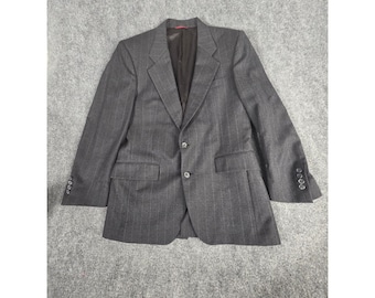 VTG Jos A Bank Mens 38R Blazer Jacket Charcoal Gray Pinstripe Pure Wool USA Work