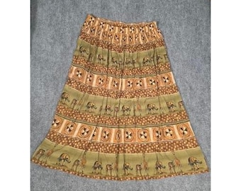 VTG Stonebridge Safari Animal Print Maxi Skirt 2X Green Brown Giraffe Rayon Boho