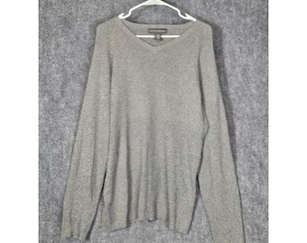 Banana Republic Mens Grey Herringbone V Neck Long Sleeve Sweater XL Cotton Work