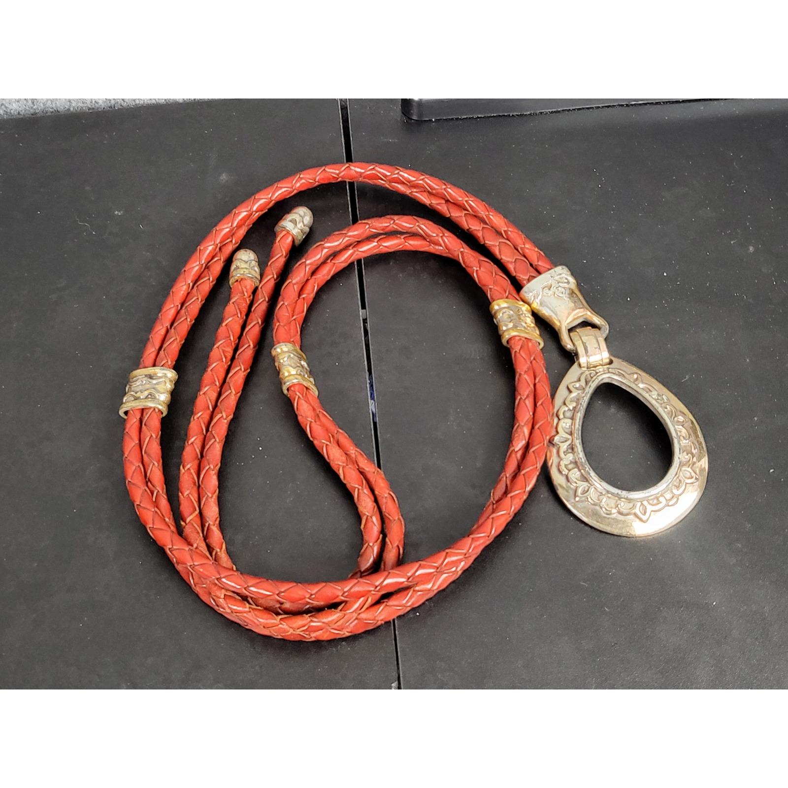 Vintage Brighton Braided Leather Bolo Hip Belt Silver 