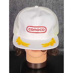 Vintage Conoco Trucker Hat Sportcap Weiß Mesh Snapback Gas Oil Patch Blattgold