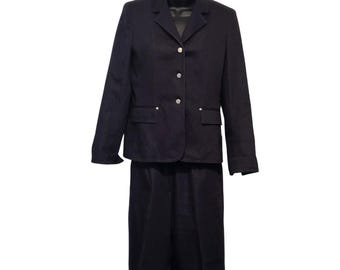 Vintage Kasper Byxkostym Dam Storlek 6 Svart 3 Knappar Designer 90-tals Formella Arbetskläder