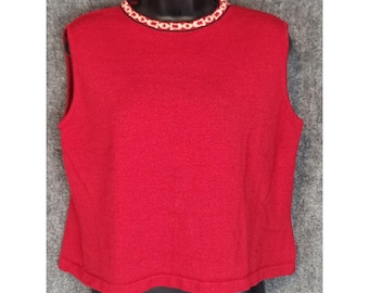 VTG St John Sport By Marie Gray Red Sleeveless Knit Sweater Vest Wool Large Work