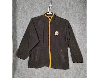 VTG Pittsburgh Steelers Fleece Jacket Full Zip Mens Free Size Black Yellow Logo