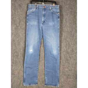 VTG Wrangler Denim Jeans Mens 38x36 Blue Distressed Denim Work Utility Western image 1