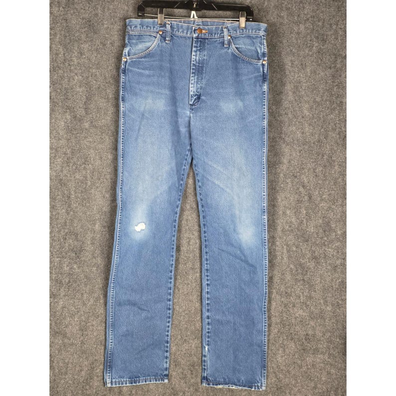 VTG Wrangler Denim Jeans Mens 38x36 Blue Distressed Denim Work Utility Western image 1